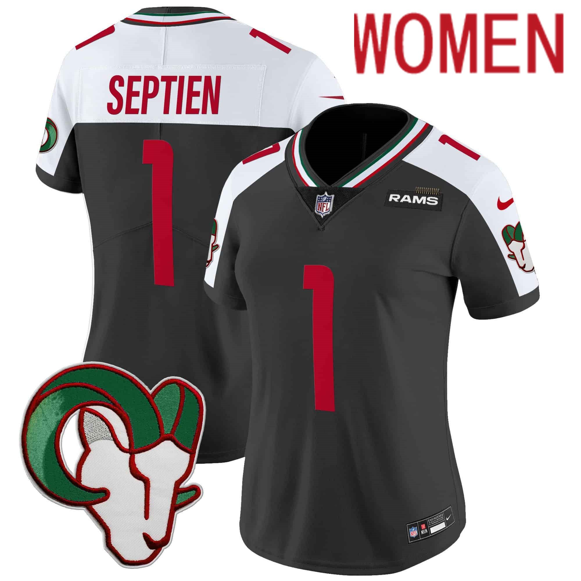 Women Los Angeles Rams #1 Septien Black 2024 Nike Mexico Vapor Limited NFL Jersey style 1